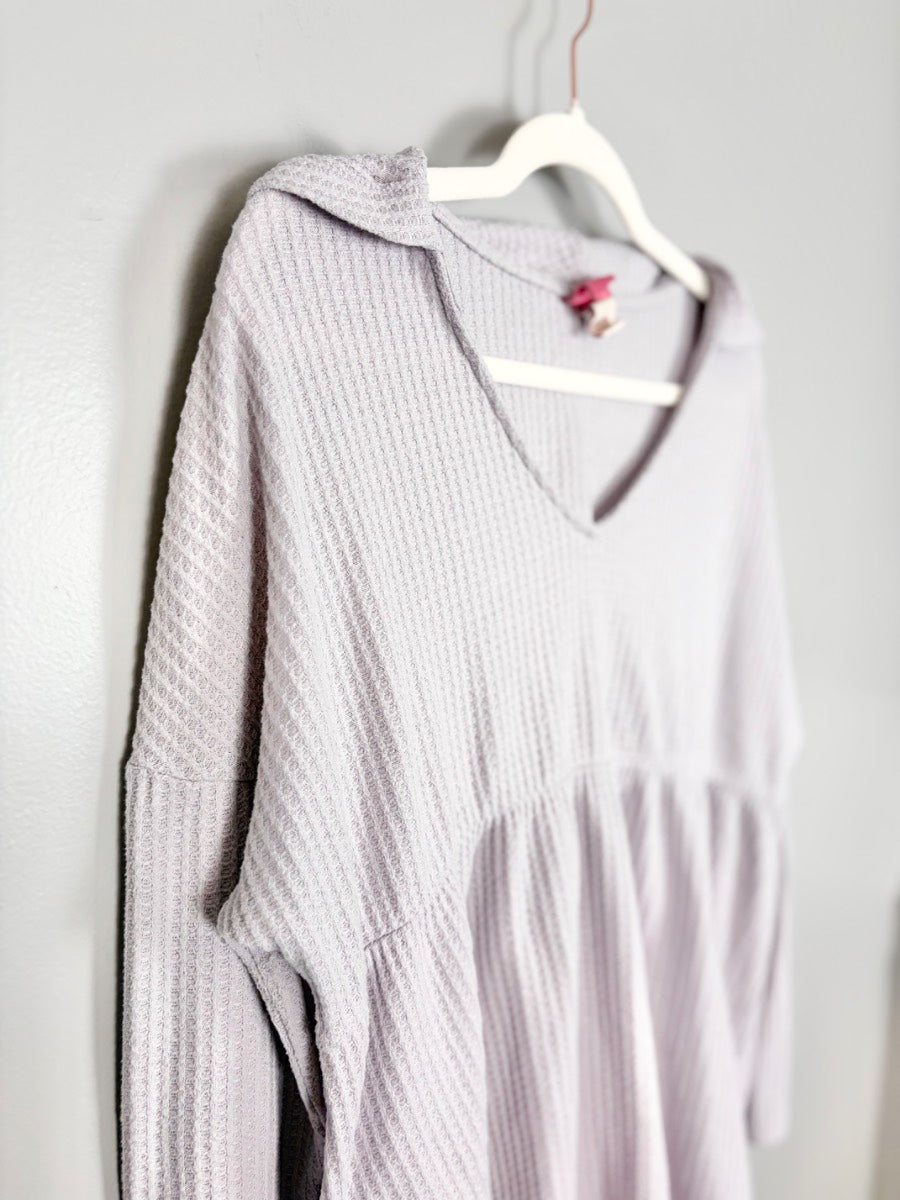 XL - Paisley Sky Soft Lavender Waffle Knit Hoodie