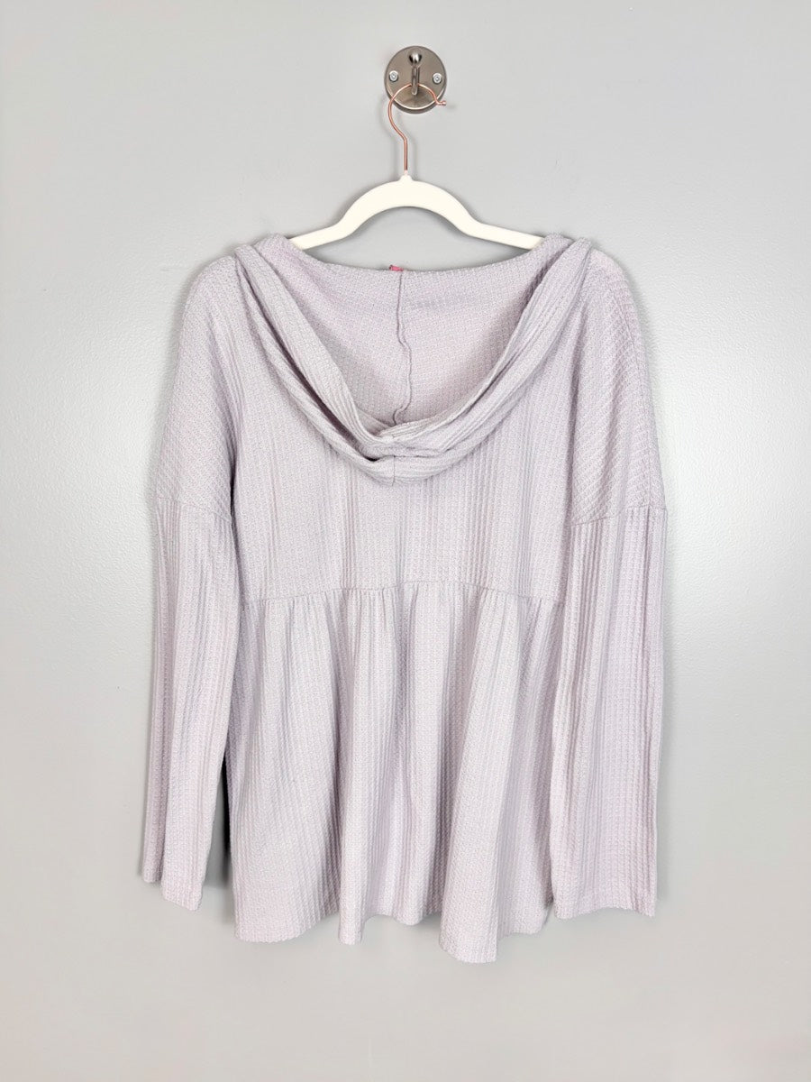 XL - Paisley Sky Soft Lavender Waffle Knit Hoodie