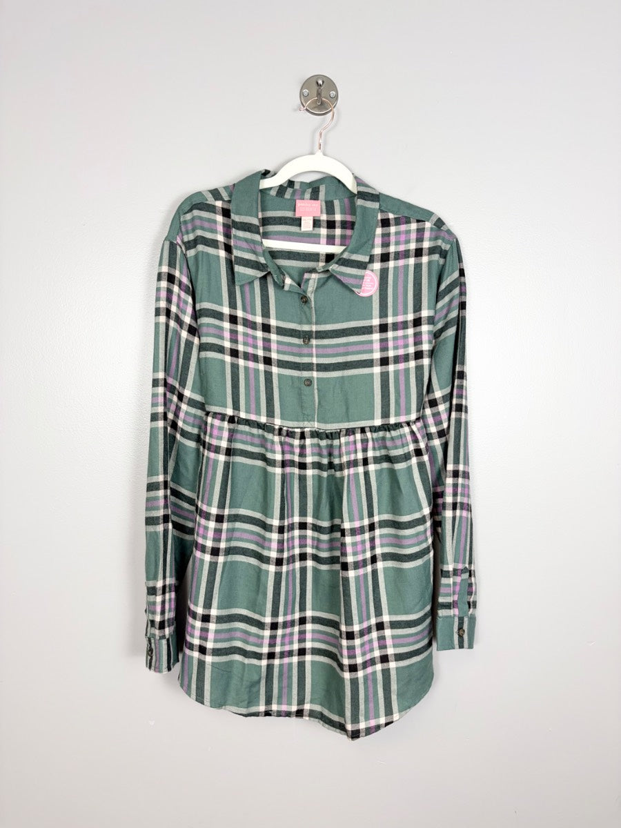 XXL - Paisley Sky Plaid Babydoll Nursing-Friendly Tunic