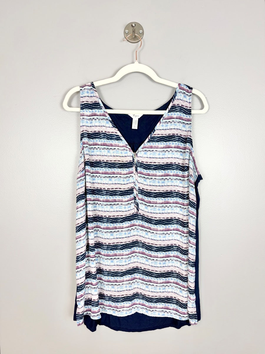 XXL - Thyme Aztec Print Zip Neck Tank