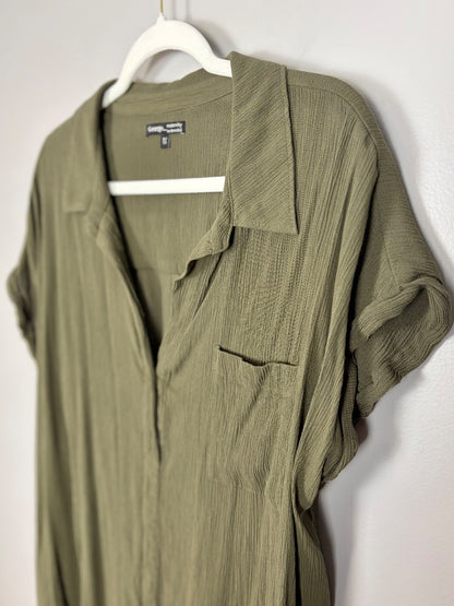 XL - George Olive Button Front Blouse