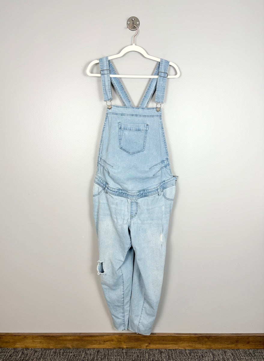 XL - Paisley Sky Lightwash Distressed Denim Overalls