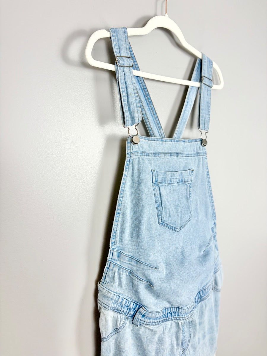 XL - Paisley Sky Lightwash Distressed Denim Overalls
