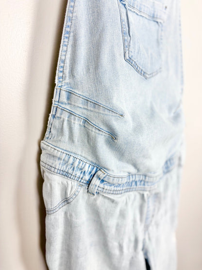 XL - Paisley Sky Lightwash Distressed Denim Overalls