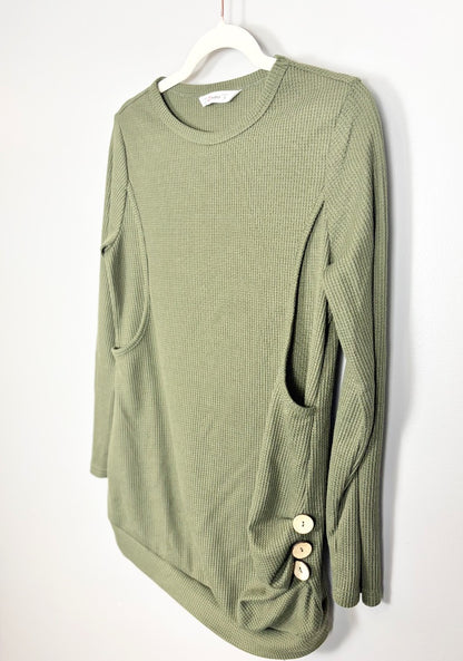 M - Pat Pat Olive Waffle Knit Nursing Top