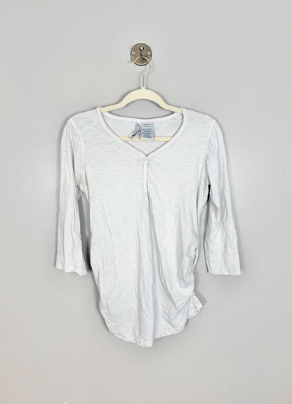 L - Planet Maternity Grey White Henley Tee