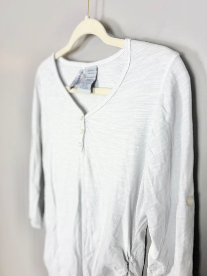 L - Planet Maternity Grey White Henley Tee