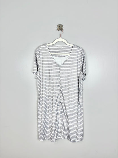 L - Ekoauer Striped Button Front Dress