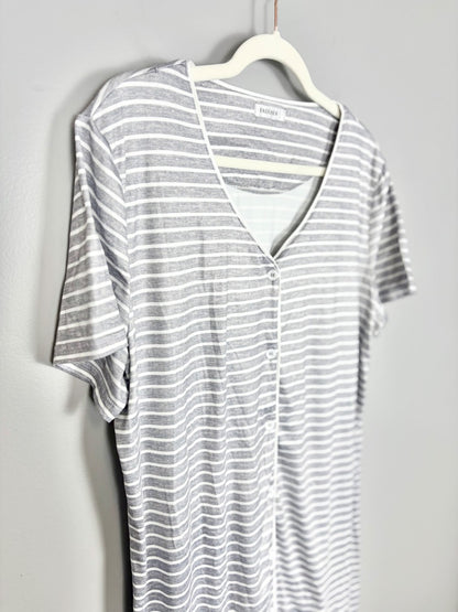 L - Ekoauer Striped Button Front Dress