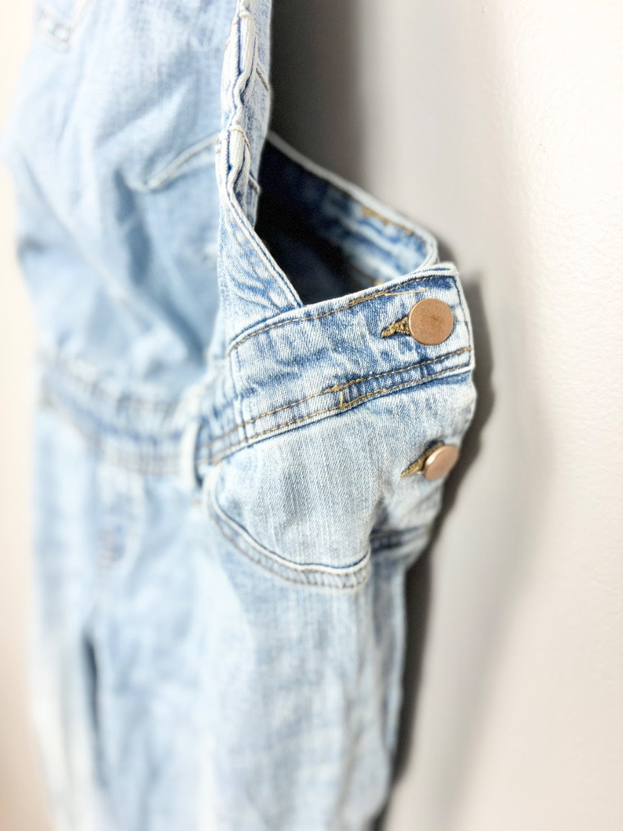S/6 - Paisley Sky Distressed Denim Overalls