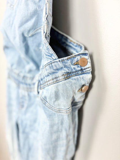 S/6 - Paisley Sky Distressed Denim Overalls