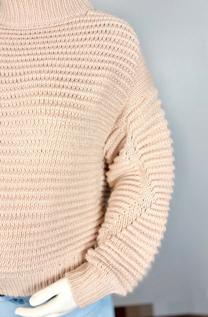 S - H & M Chunky Knit Peach Turtleneck Sweater