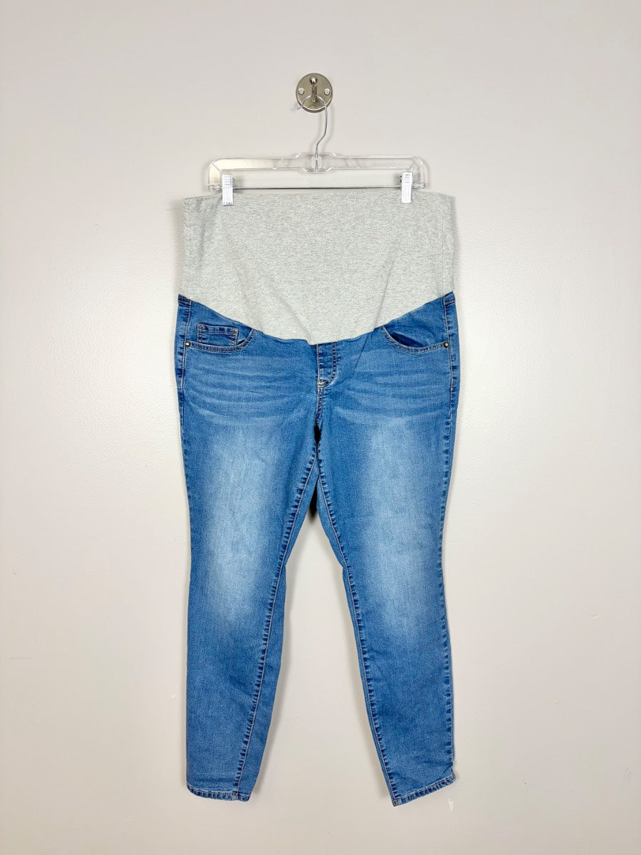 XL - Thyme Blue Denim Maternity Jeans With Grey Panel