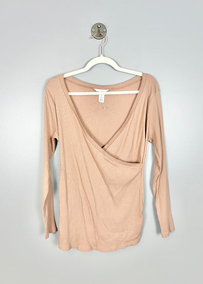 L - H & M Ribbed Dusty Pink Wrap Front Shirt