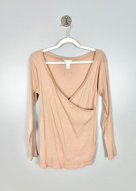 L - H & M Ribbed Dusty Pink Wrap Front Shirt