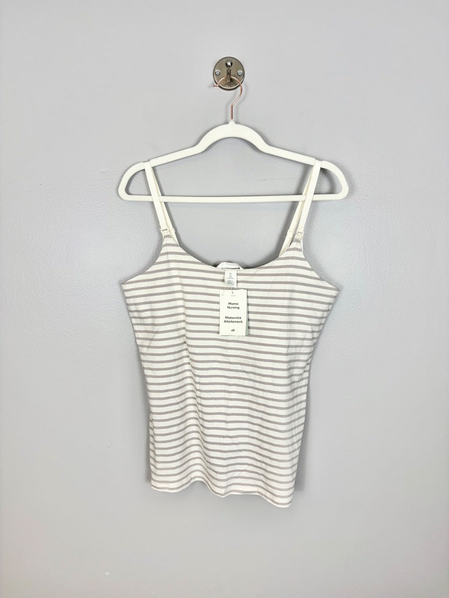 L - H & M Grey And White Striped Nursing Tank Top