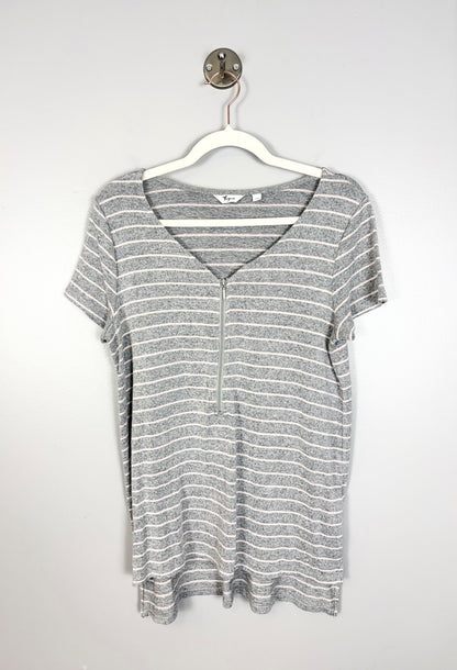 M - Thyme Grey Striped Nursing Top