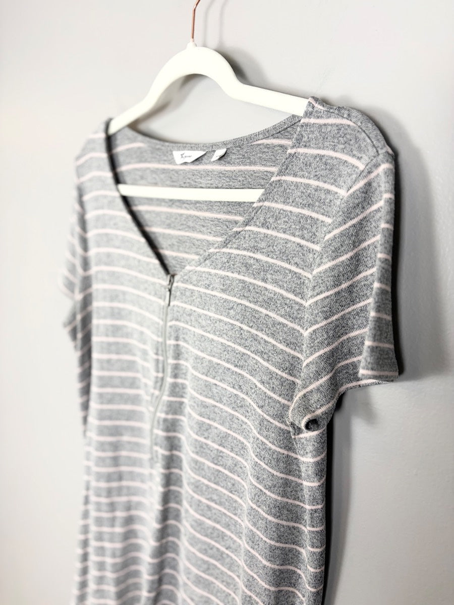 M - Thyme Grey Striped Nursing Top