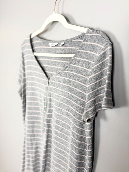 M - Thyme Grey Striped Nursing Top