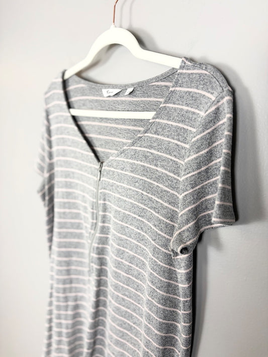 M - Thyme Grey Striped Nursing Top